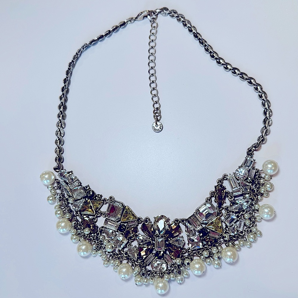 Lydell NYC Crystal Gem And Pearl Statement Necklace